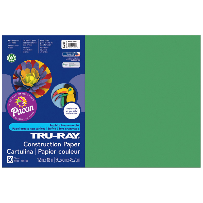 Pacon  12 x 18 in. Tru Ray Holiday Green Construction Paper - 50 Sheets Per Pack - Pack of 5