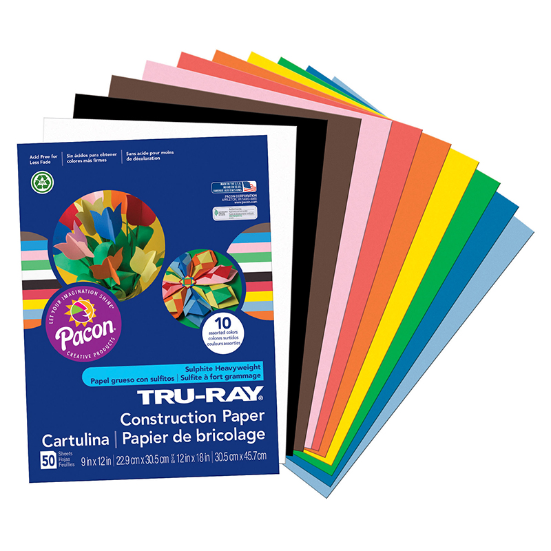 Pacon  9 x 12 in. Tru Ray Assorted Construction Paper - 50 Sheets Per Pack - Pack of 5