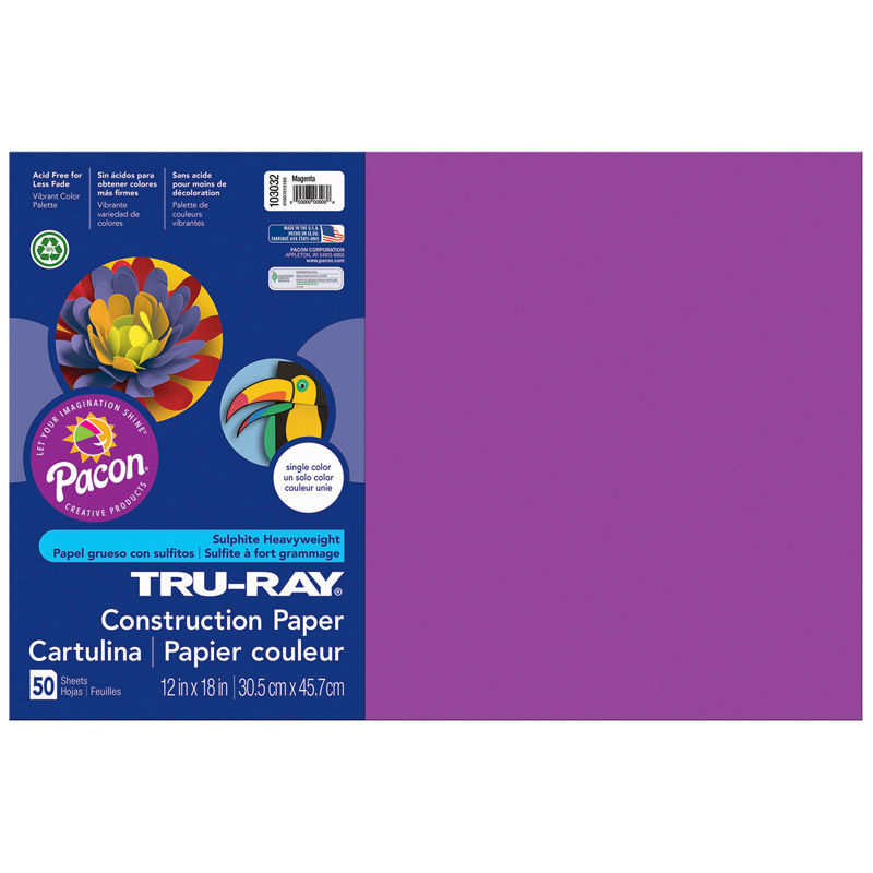 Pacon  12 x 18 in. Tru Ray Magenta Construction Paper - 50 Sheets Per Pack - Pack of 5