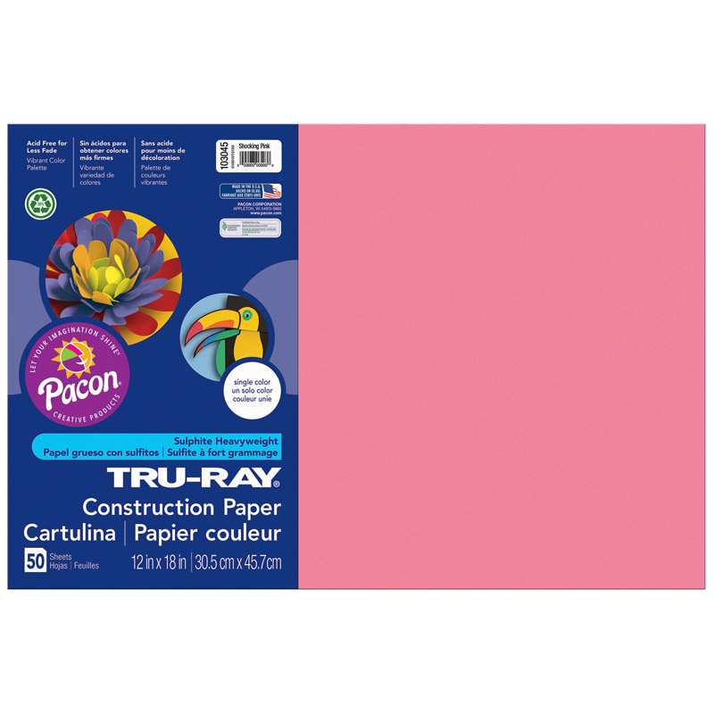 Pacon  12 x 18 in. Tru Ray Shocking Pink Construction Paper - 50 Sheets Per Pack - Pack of 5