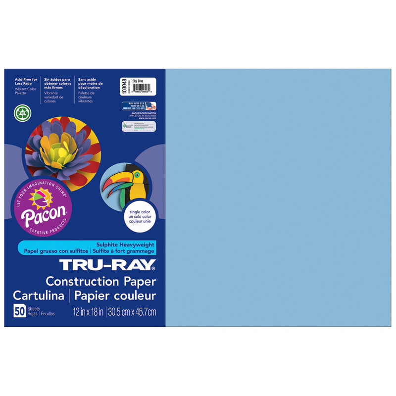Pacon PAC103048-5 12 x 18 in. Tru Ray Sky Blue Construction Paper - 50 Sheets Per Pack - Pack of 5