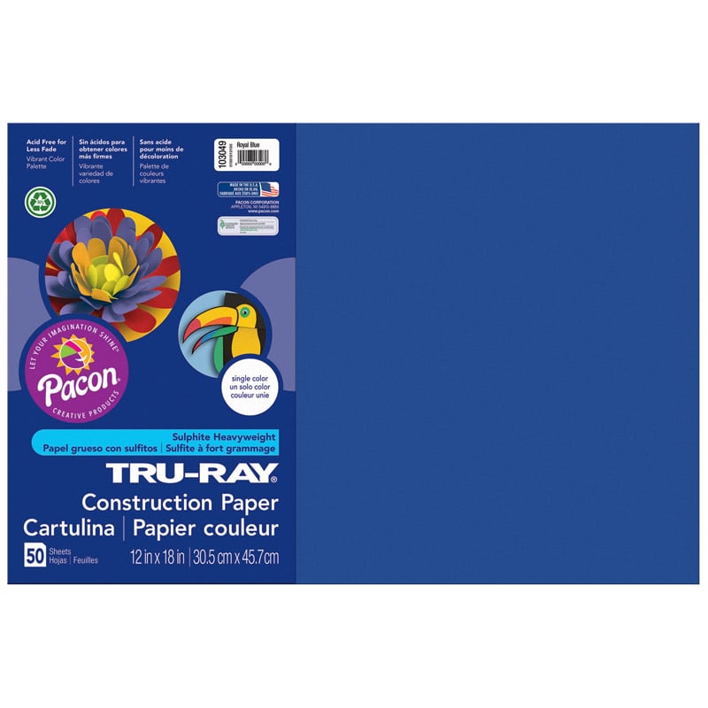 Pacon PAC103049-5 12 x 18 in. Tru Ray Royal Blue Construction Paper - 50 Sheets Per Pack - Pack of 5