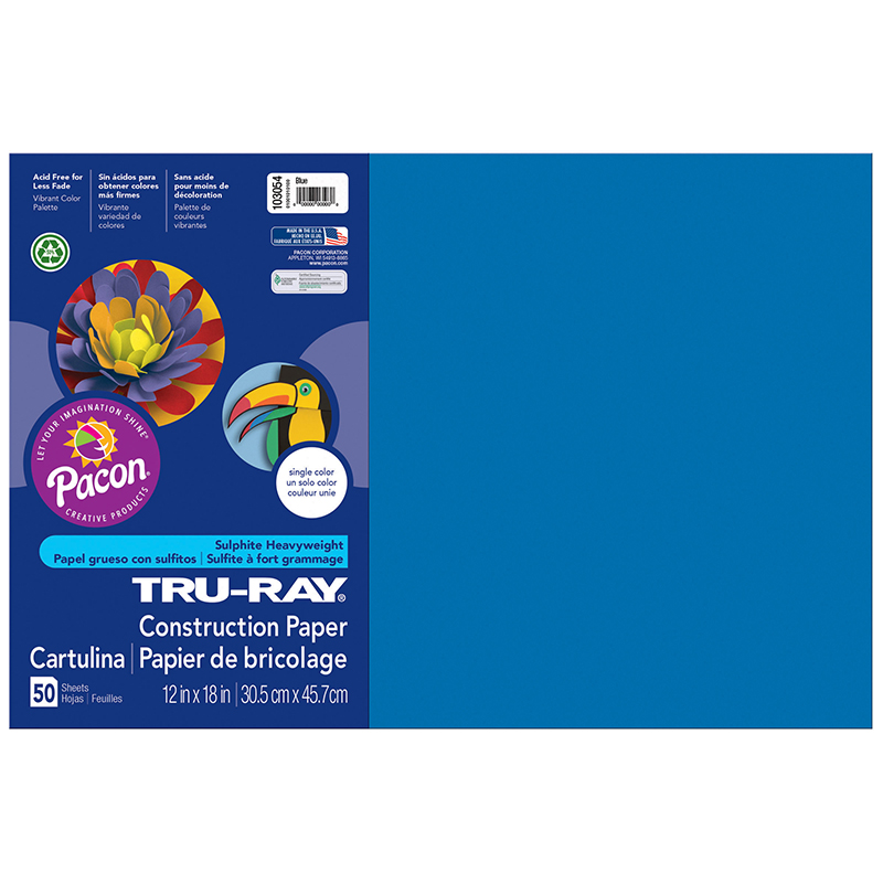 Pacon  12 x 18 in. Tru Ray Blue Construction Paper - 50 Sheets Per Pack - Pack of 5