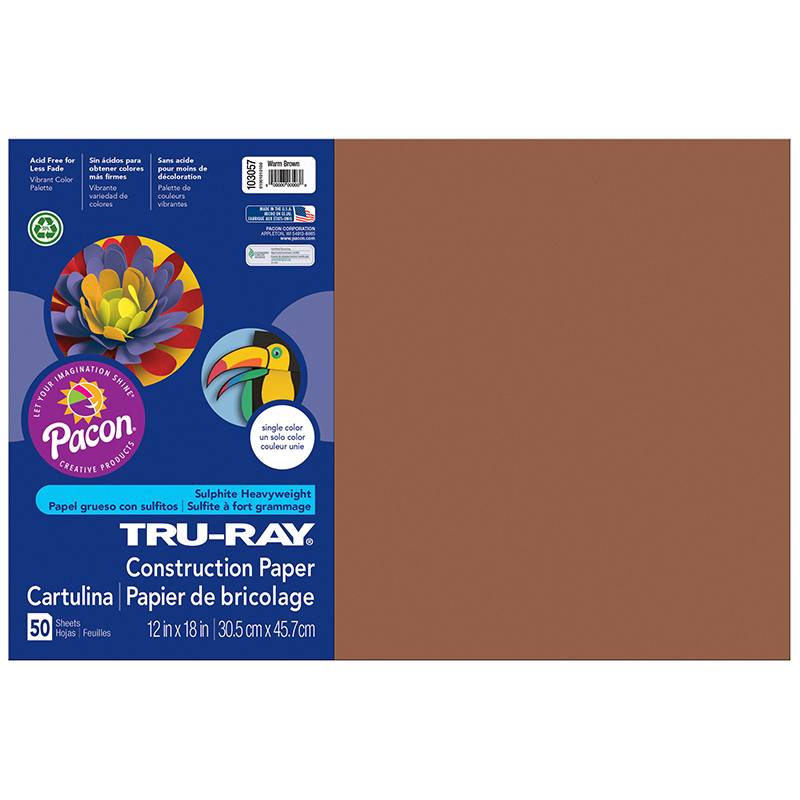 Pacon PAC103057-5 12 x 18 in. Tru Ray Brown Construction Paper - 50 Sheets Per Pack - Pack of 5