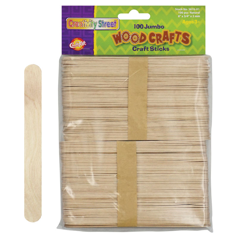 Pacon  6 x 0.75 in. Creativity Street Jumbo Craft Sticks, Natural - 100 Per Pack - Pack of 12