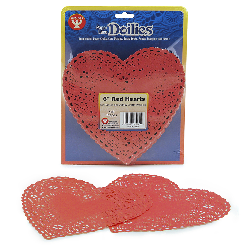 Picture of Hygloss Products HYG91064-3 Doilies 6 Red Hearts - 100 Per Pack - Pack of 3
