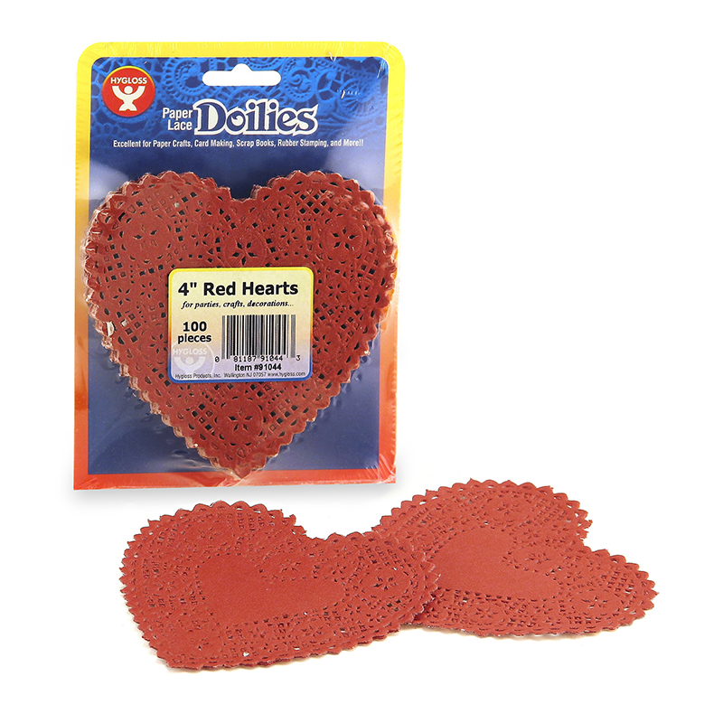 Picture of Hygloss Products HYG91044-3 Doilies 4 Red Heart - 100 Per Pack - Pack of 3