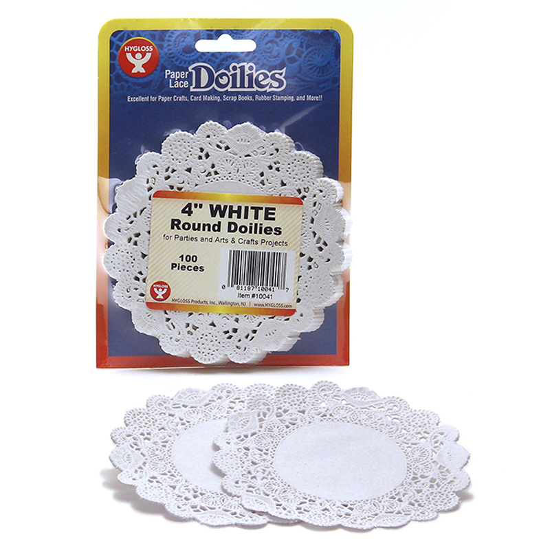 Picture of Hygloss Products HYG10041-6 Doilies 4 White Round - 100 Per Pack - Pack of 6