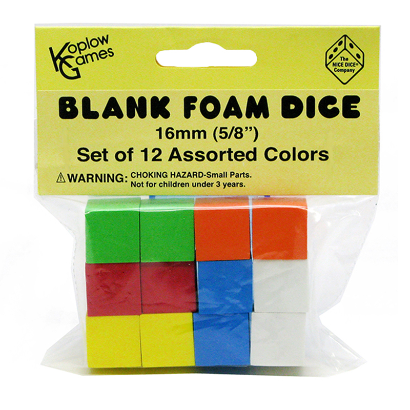 16mm Foam Dice, Assorted Color Blank - 12 Per Pack - Pack of 6