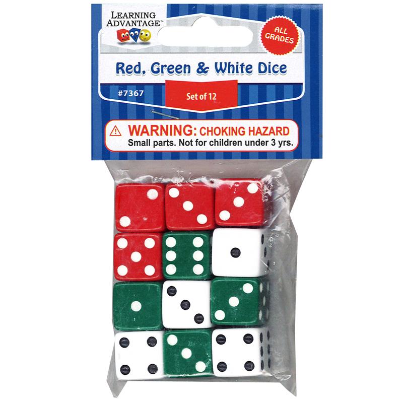 Picture of Learning Advantage CTU7367-6 Dot Dice&#44; Red Green & White - 12 Per Pack - Pack of 6