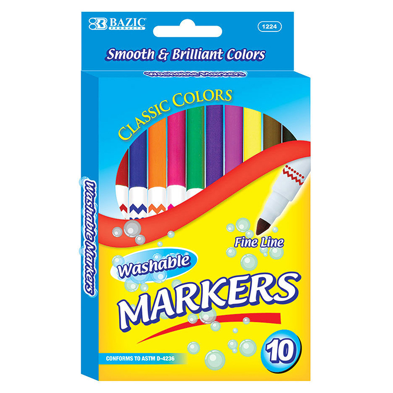 Picture of Bazic Products BAZ1224-12 Washable Markers Super Tip 10 Color - Pack of 12