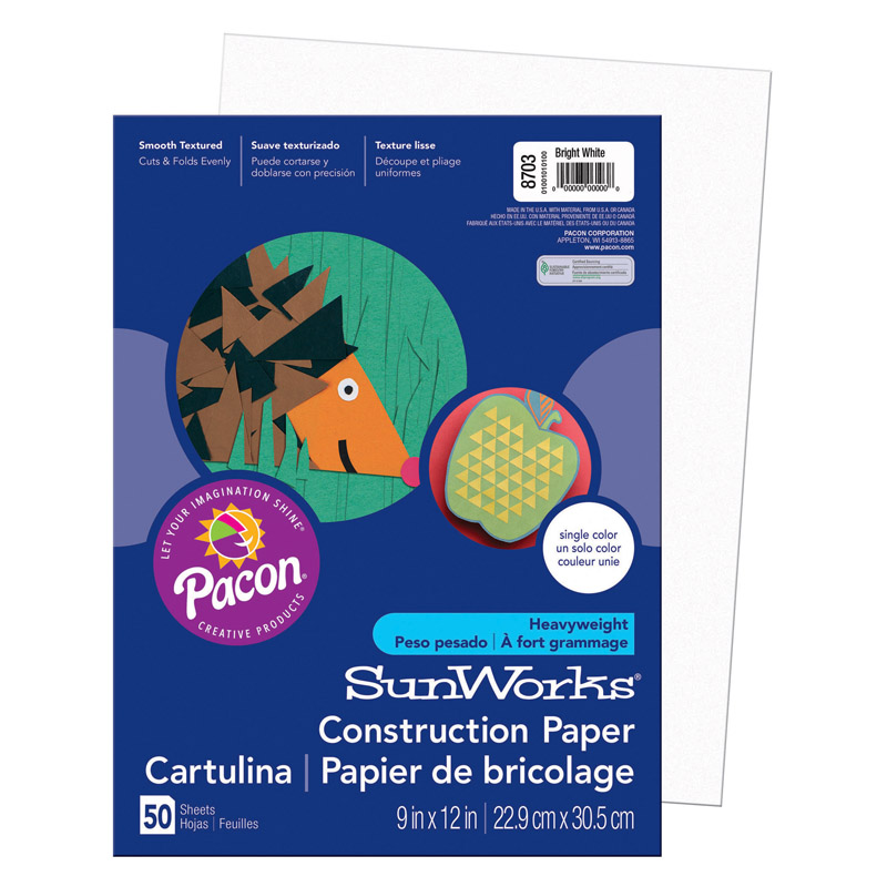 Pacon  9 x 12 in. Sunworks Bright White Construction Paper - 50 Count - Pack of 10