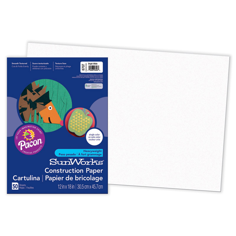 Pacon  12 x 18 in. Sunworks Bright White Construction Paper - 50 Count - Pack of 5