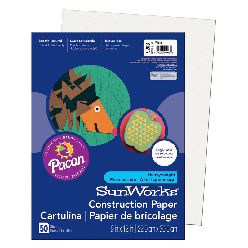 Pacon  9 x 12 in. Sunworks White Construction Paper - 50 Count - Pack of 10