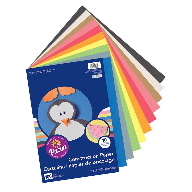 Pacon  12 x 18 in. Construction Paper, Assorted - 100 Sheet - Pack of 3