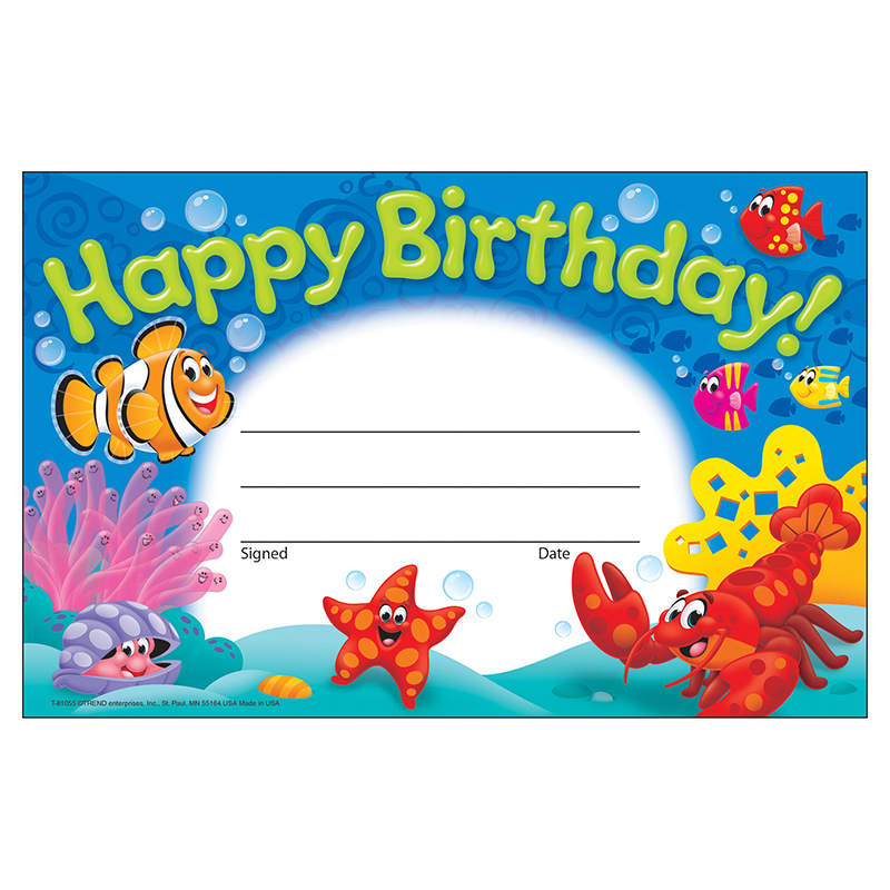 Happy Birthday Sea Buddies Recognition Awards - Pack of 6
