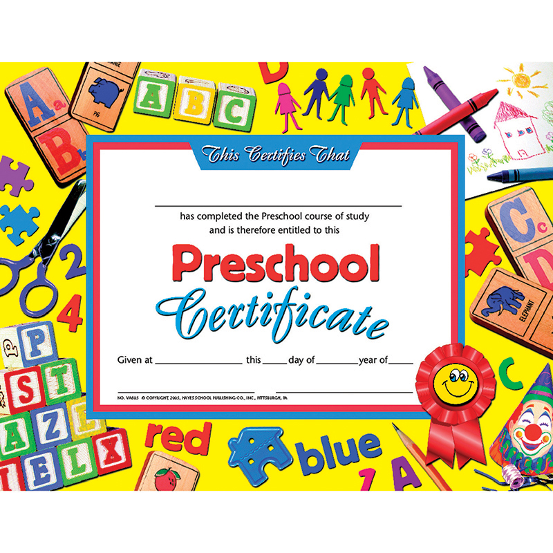 Picture of Flipside H-VA605-3 Hayes Preschool Certificate Yellow Background - 30 Per Pack - Pack of 3