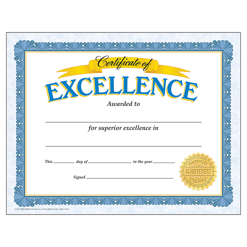 T-11301-6 Certificate Of Excellence - 30 Per Pack - Pack of 6 -  Trend Enterprises