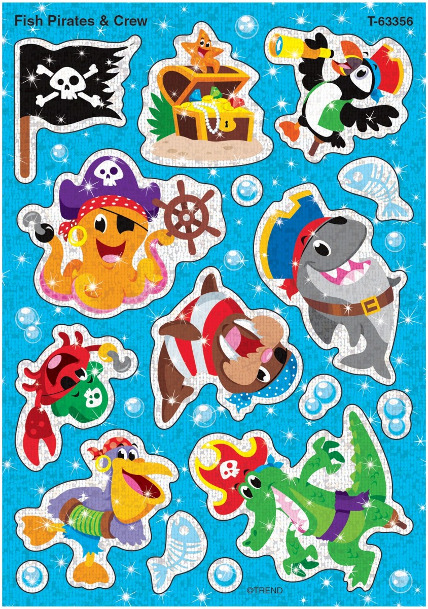 Fish Pirates & Crew Sparkle Stickers - 32 Count - Pack of 6