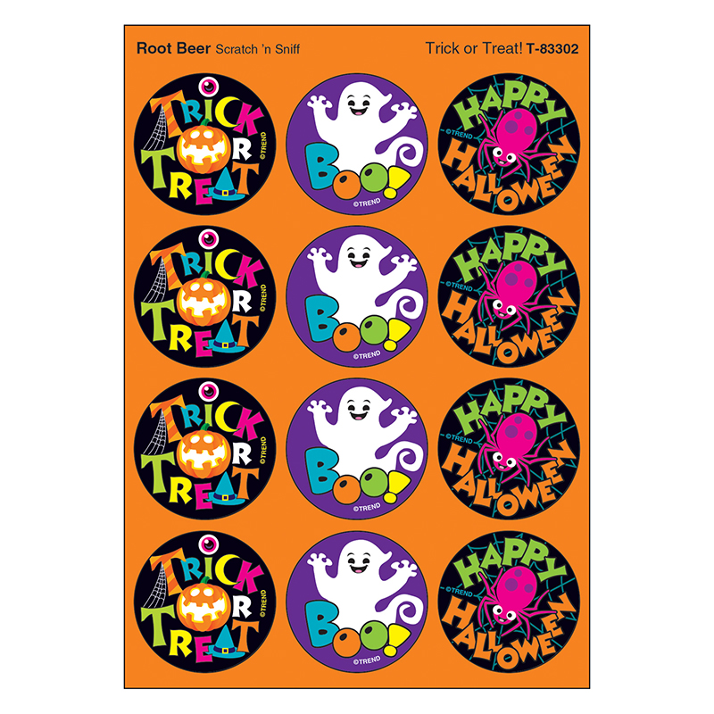 T-83302-6 Trick Or Treat & Root Beer Stinky Stickers - Pack of 6 -  Trend Enterprises