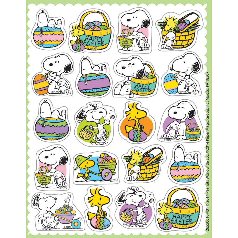 Picture of Eureka EU-655061-12 Peanuts Easter Theme Stickers - Pack of 12