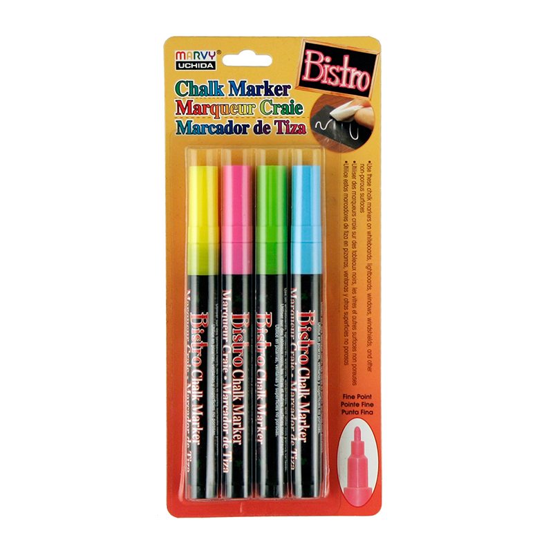 UCH4824A-2 Marvy Bistro Chalk Markers Fine Tip 4 Color Set - Pack of 2 -  Uchida Of America