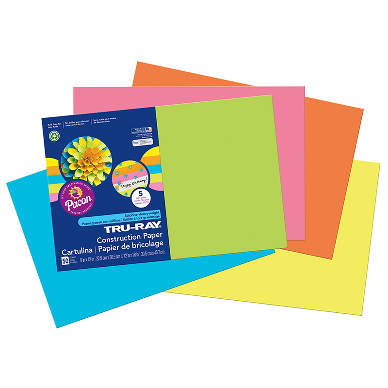 Pacon  12 x 18 in. Tru Ray Hot Assorted Fade Resistant Construction Paper - Pack of 3