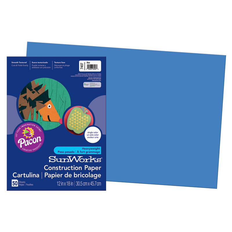 Pacon  12 x 18 in. Sunworks Blue Groundwood Construction Paper - 50 Sheets Per Pack - Pack of 5
