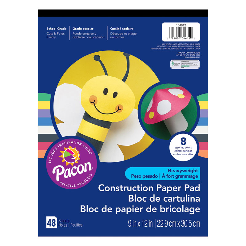 Pacon PAC104612-12 9 x 12 in. Heavyweight Construction Pad, Assorted - 48 Count - 12 Each