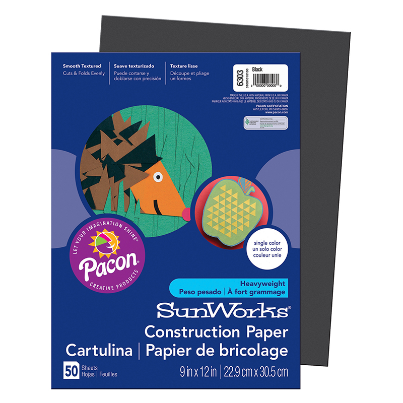 Pacon  Construction Paper, Black - 9 x 12 in. - Pack of 10