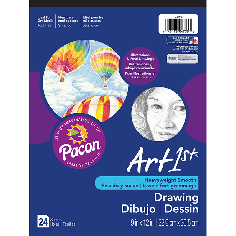 Pacon PAC4735-6 9 x 12 in. Art 1st Drawing Pad, White - 24 Sheets Per Pack - 6 Each
