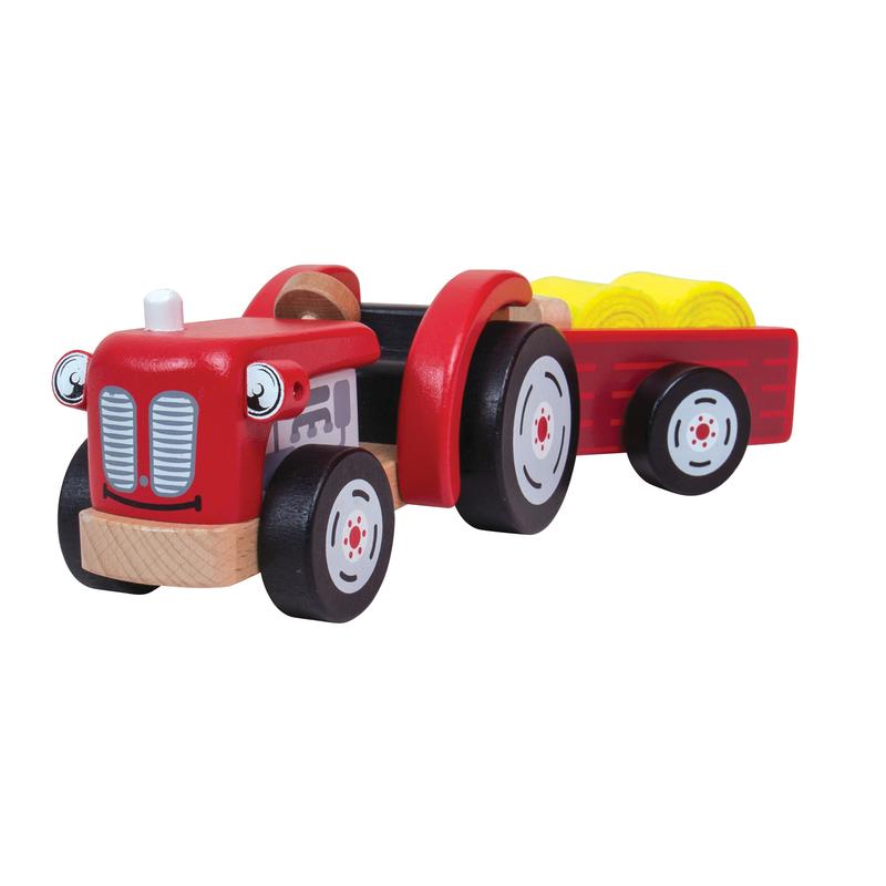 Picture of Bigjigs Toys BJTT0502 Wooden Tractor & Trailer with Hay