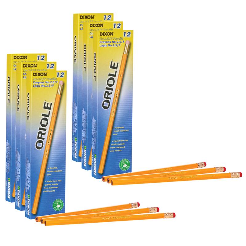 Oriole Pencils No 2.5 Unsharpened, Yellow - Medium - Box of 12 - 6 per Box