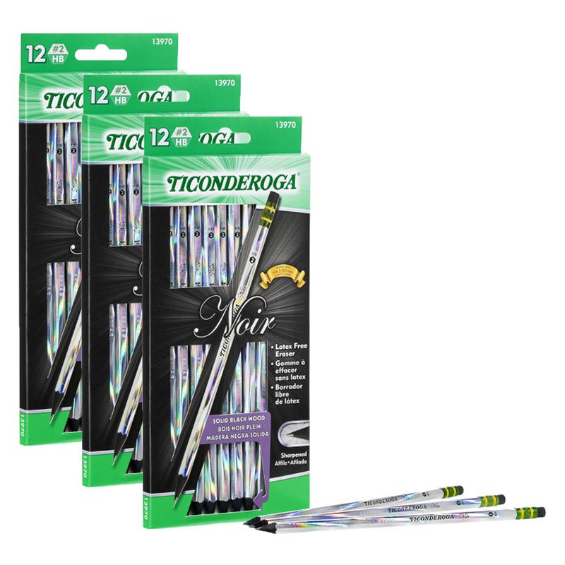 Dixon Ticonderoga  No.2 Ticonderoga Presharpened Noir Pencils, Soft Black - Pack of 12 - 3 per Pack