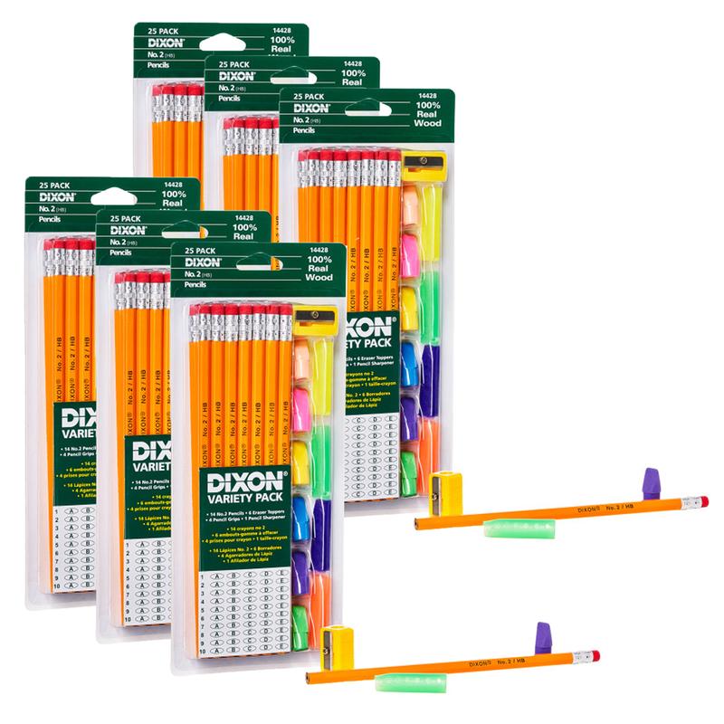 Dixon Variety Pack, 2 Pencils, Erasers, Pencil Grips Set, 6 Sets