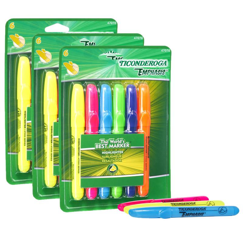 Picture of Dixon Ticonderoga DIX47076-3 Highlighters Desk Style Chisel Tip&#44; 6 Colors - 3 per Pack