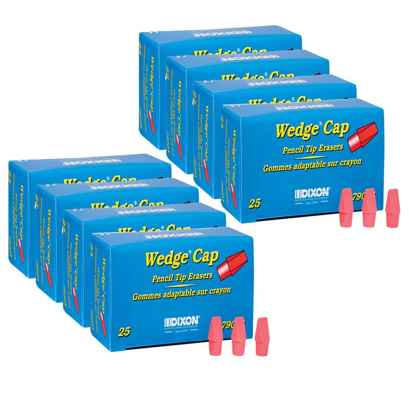 Dixon Ticonderoga  Wedge Pencil Cap Erasers, Pink - Pack of 25 - 8 per Pack