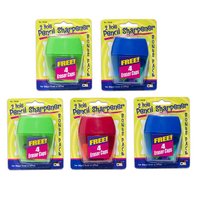 Picture of Charles Leonard CHL76548ST-2 3 Hole Pencil Sharpner with 4 Erasers&#44; Assorted Color - Set of 12 - 2 per Set