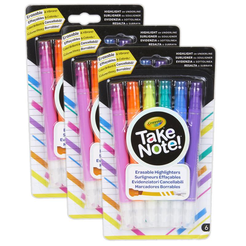 Picture of Crayola BIN586504-3 Take Note Erasable Highlighters - 6 Count - 3 per Pack