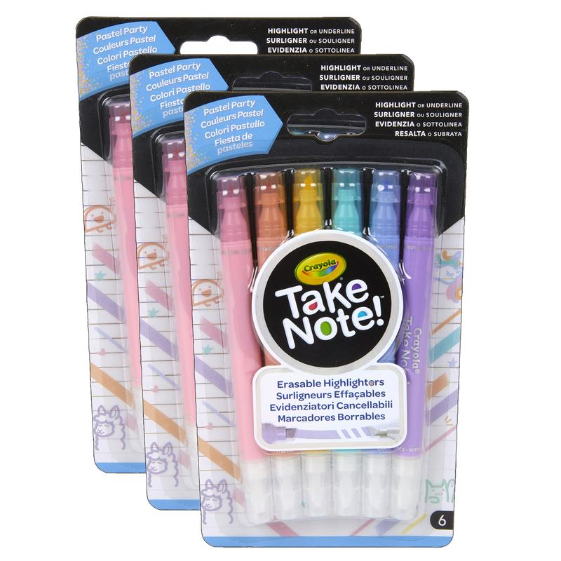 Picture of Crayola BIN586556-3 Take Note Erasable Highlighters Pastel Party - 6 Count - 3 per Pack