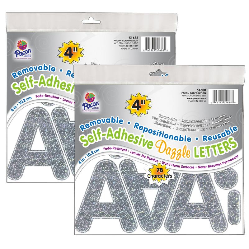 Letters Silvr Dazzle Puffy Font Self Adhesive, 4 in. - 2 per Pack