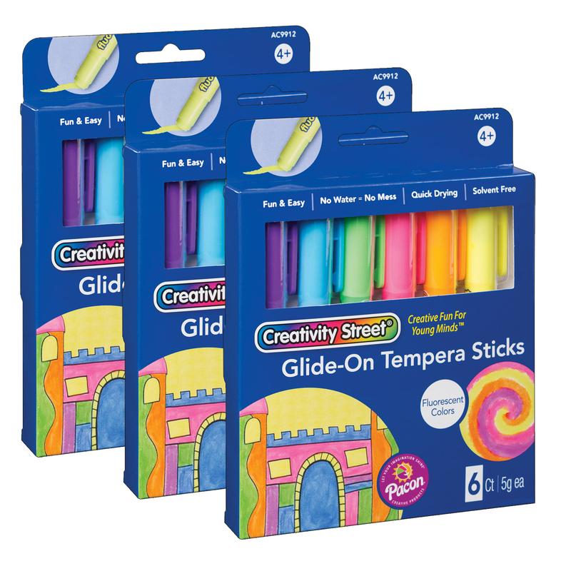 Dixon Ticonderoga  Tempera Paint Sticks, 6 Fluor Colors - 3 per Pack