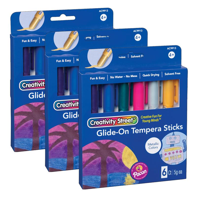 Dixon Ticonderoga  Tempera Paint Sticks, 6 Metallc Colors - 3 per Pack