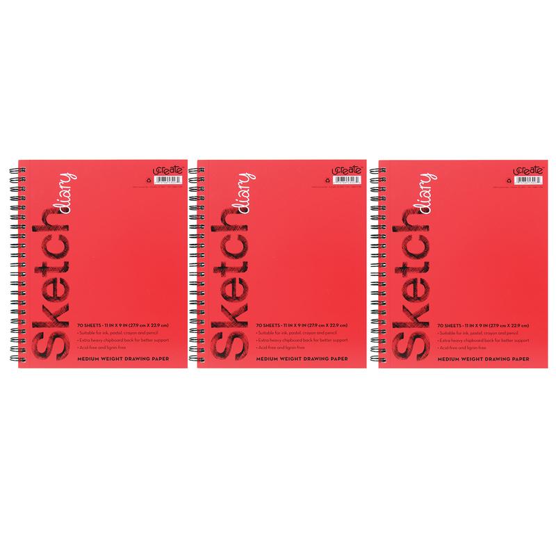 Sketch Diary Medium Weight, 11 x 9 in. - 70 Sheets - 3 Each