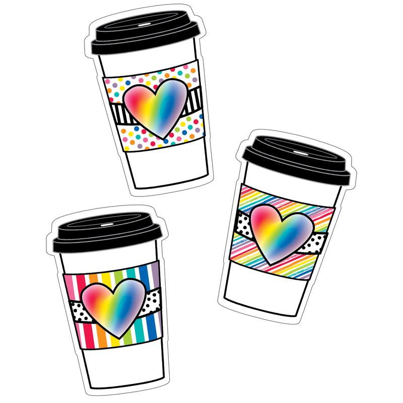 Picture of Carson Dellosa CD-120587 Rainbow To-Go Cups Cut-Outs Industrial Cafe