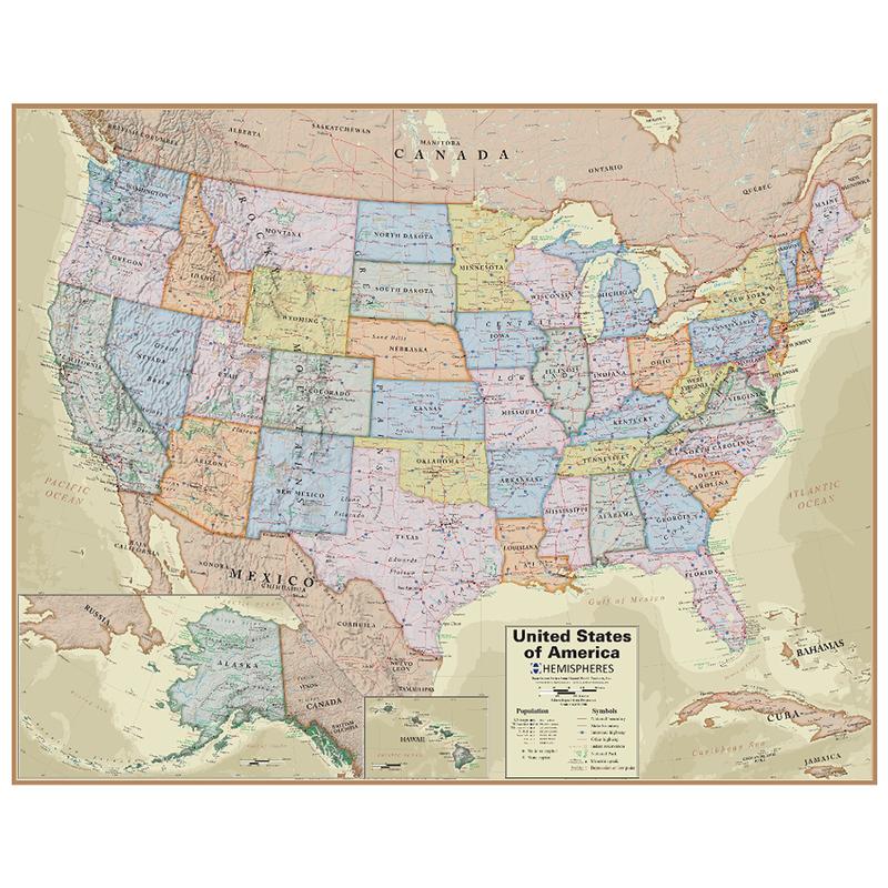 Picture of Waypoint Geographic RWPHM04 Boardroom Series Usa Wall Map Hemispheres Laminated