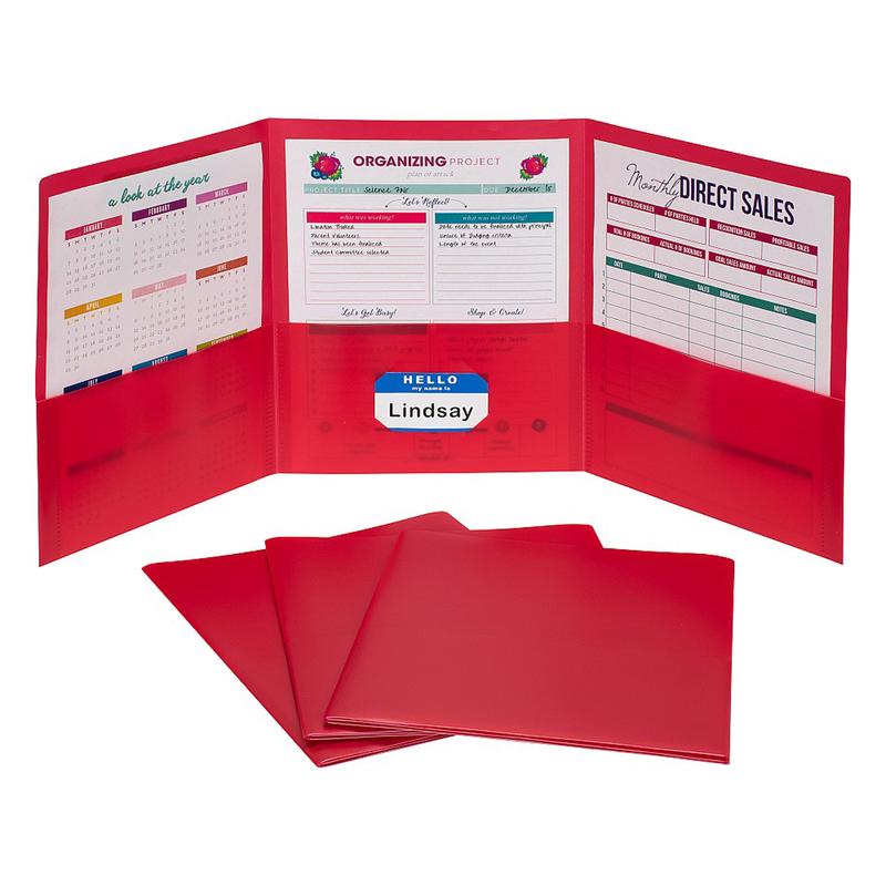 Picture of C-line Products CLI33944 3 Pocket Poly Portfolio, Red - Box of 24