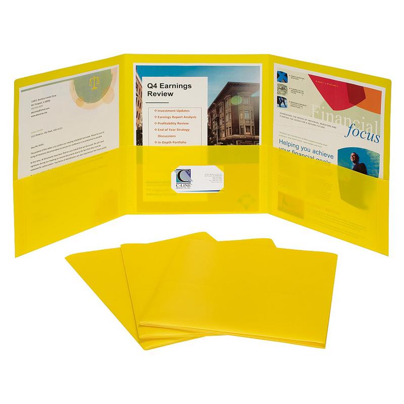 Picture of C-line Products CLI33946 3 Pocket Poly Portfolio, Yellow - Box of 24