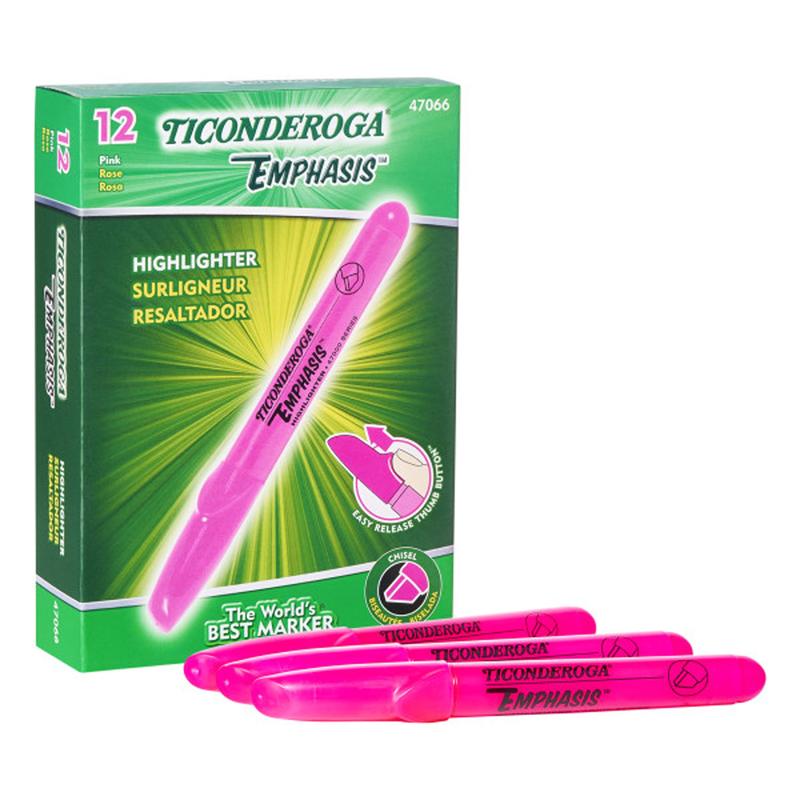 Picture of Dixon Ticonderoga DIX47066 Highlighters Desk Style Chisel Tip&#44; Pink - Pack of 12