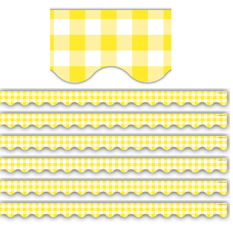 Picture of Teacher Created Resources TCR8500-6 35 ft. Yellow Gingham Scalloped Border Trim - Pack of 6